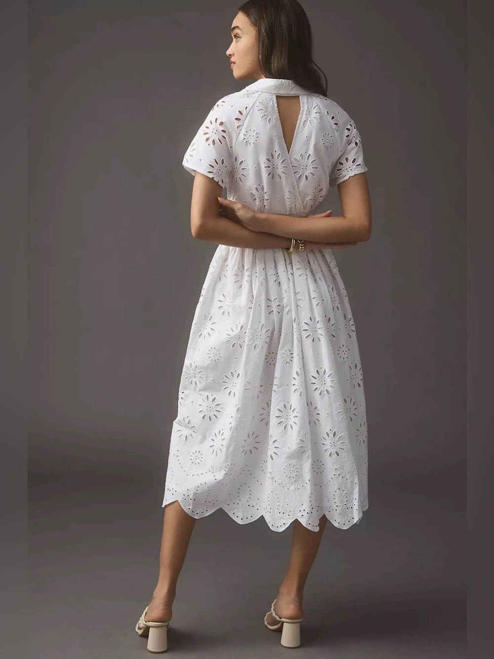 Maeve Anthropologie Eyelet Wrap Midi Dress XS White Cotton Resort Vacation - Picture 14 of 16